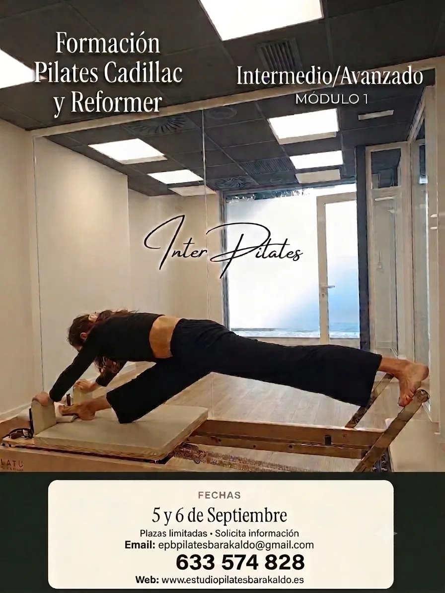Cartel Formación Pilates Cadillac y Reformer, nivel Intermedio/Avanzado, Módulo 1, 5 y 6 de septiembre
